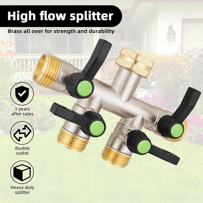 EJW 4 Way Garden Hose Splitter, Heavy Duty Garden Hose Splitter, High Flow Garden Hose Splitters, Fitting 3/4” Brass Outdoor Hose Splitter, Garden Hose Adapter Connector,Water Hose Splitter. - Image 3